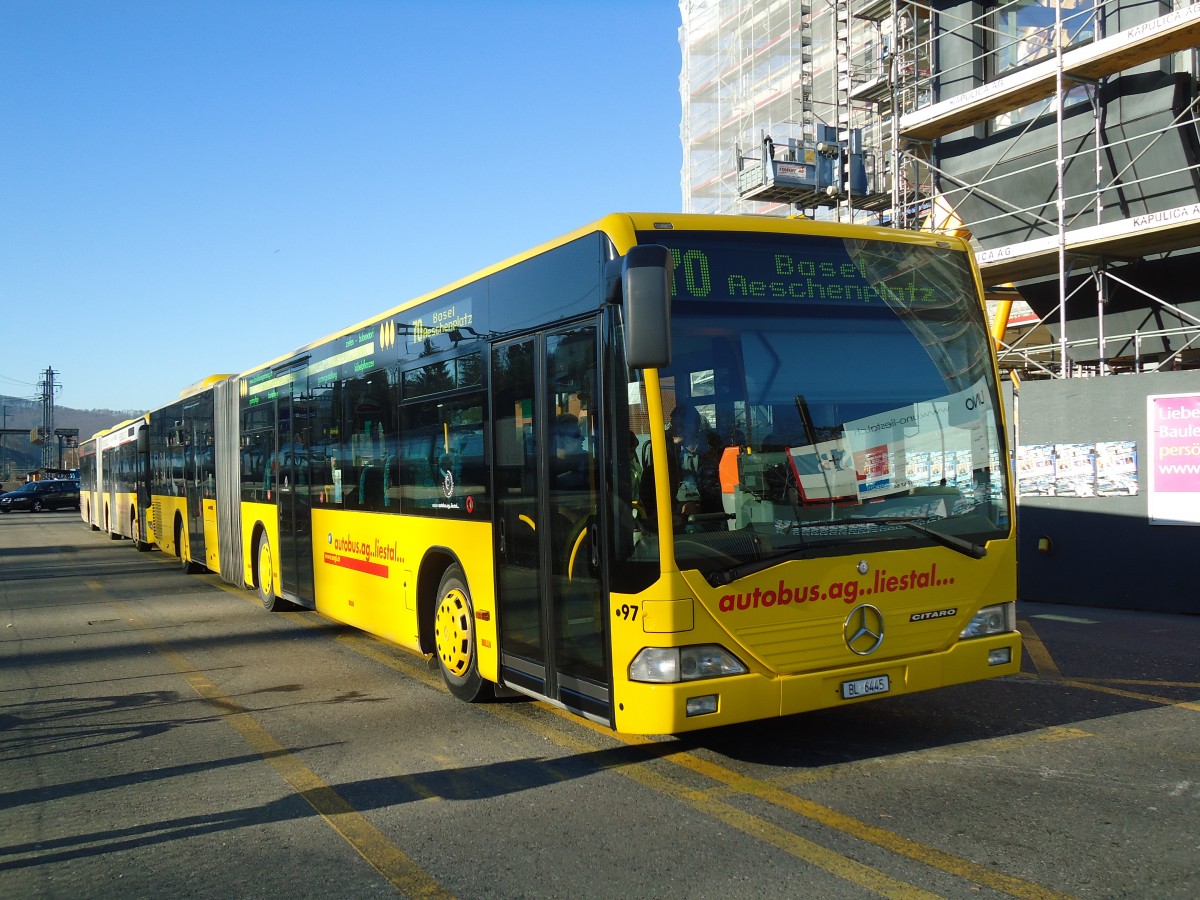 (132'587) - AAGL Liestal - Nr. 97/BL 6445 Mercedes am 7. Februar 2011 beim Bahnhof Liestal