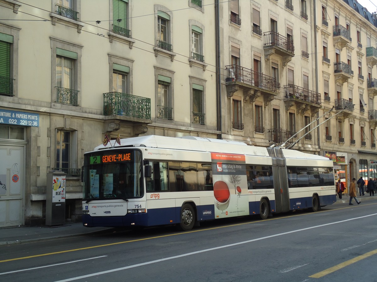 (132'858) - TPG Genve - Nr. 754 - Hess/Hess Gelenktrolleybus am 10. Mrz 2011 in Genve, Jonction