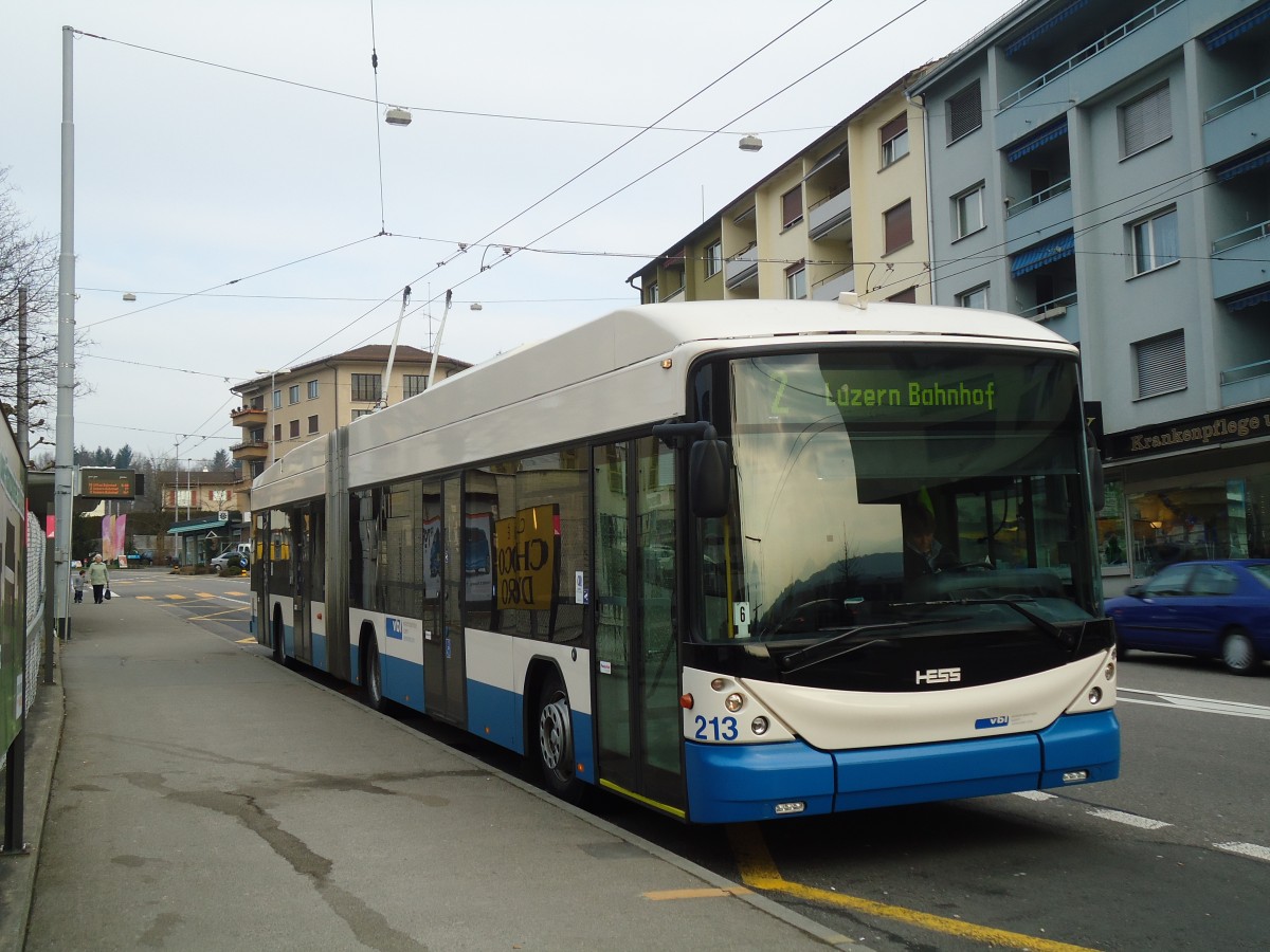 (132'968) - VBL Luzern - Nr. 213 - Hess/Hess Gelenktrolleybus am 11. Mrz 2011 in Emmenbrcke, Sprengi