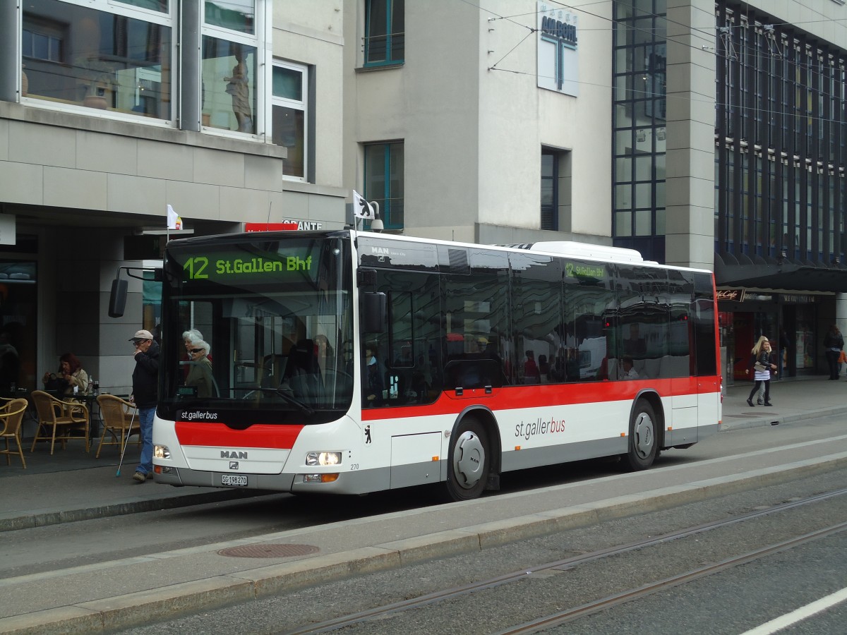 (133'235) - St. Gallerbus, St. Gallen - Nr. 270/SG 198'270 - MAN/Gppel am 13. April 2011 in St. Gallen, Marktplatz