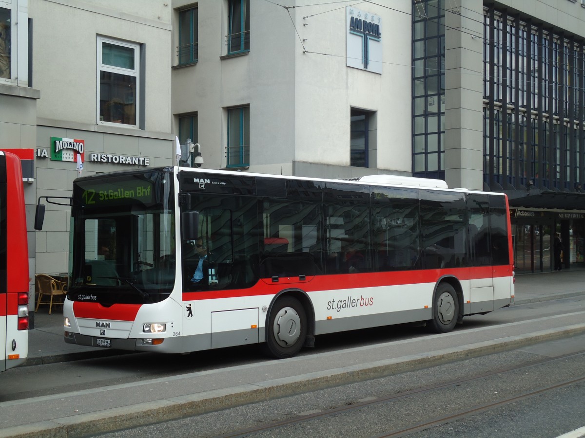 (133'250) - St. Gallerbus, St. Gallen - Nr. 264/SG 198'264 - MAN am 13. April 2011 in St. Gallen, Marktplatz