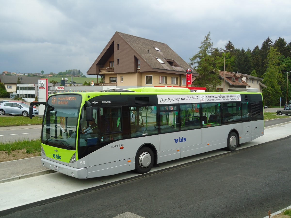 (133'517) - Busland, Burgdorf - Nr. 53/BE 679'117 - Van Hool am 30. April 2011 beim Bahnhof Affoltern-Weier