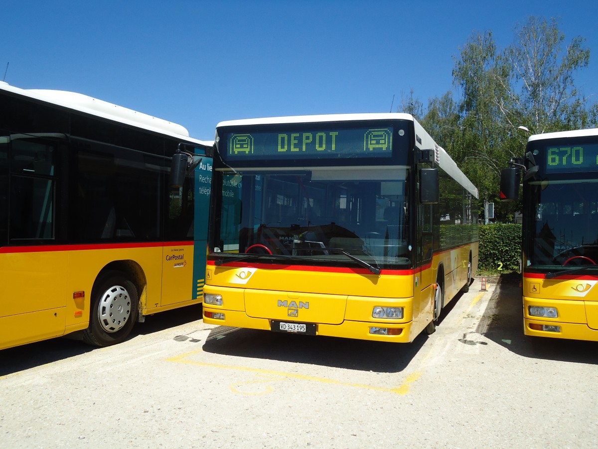 (133'895) - CarPostal Ouest - VD 343'195 - MAN (ex P 25'584) am 29. Mai 2011 in Yverdon, Garage