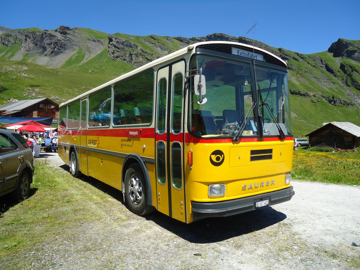 (134'713) - AVG Meiringen - Nr. 74/BE 607'481 - Saurer/R&J (ex P 24'357) am 3. Juli 2011 in Grindelwald, Bachlger