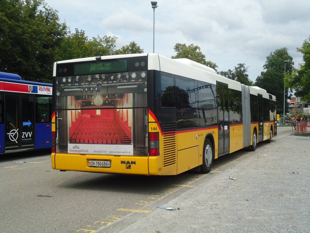 (134'894) - PostAuto Zrich - Nr. 144/ZH 780'686 - MAN (ex Nr. 21; ex P 26'016) am 10. Juli 2011 beim Bahnhof Frauenfeld