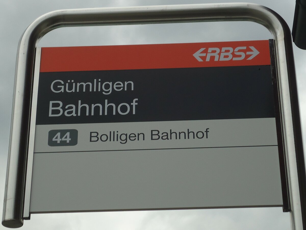 (135'159) - RBS-Haltestellenschild - Gmligen, Bahnhof - am 14. Juli 2011