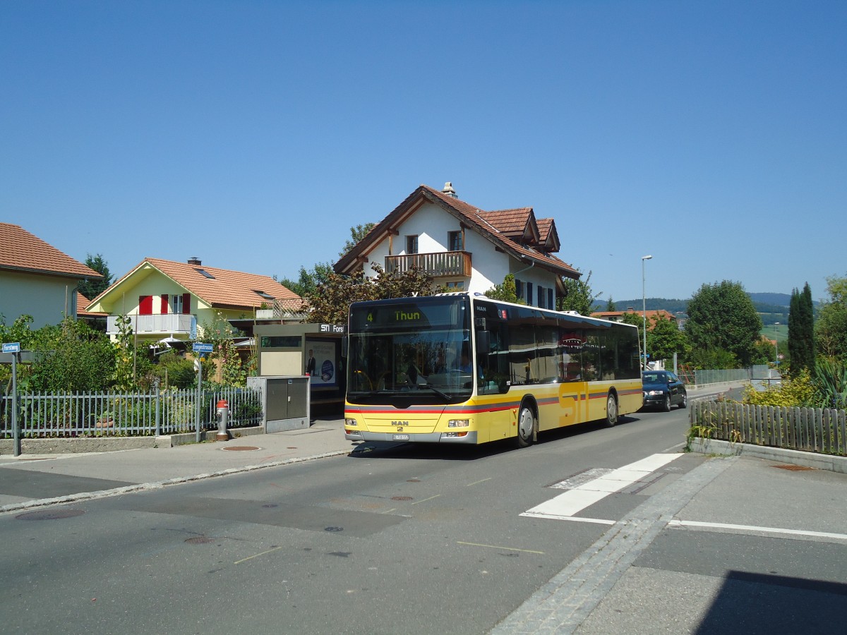 (135'655) - STI Thun - Nr. 112/BE 700'112 - MAN am 20. August 2011 in Thun-Lerchenfeld, Forstweg