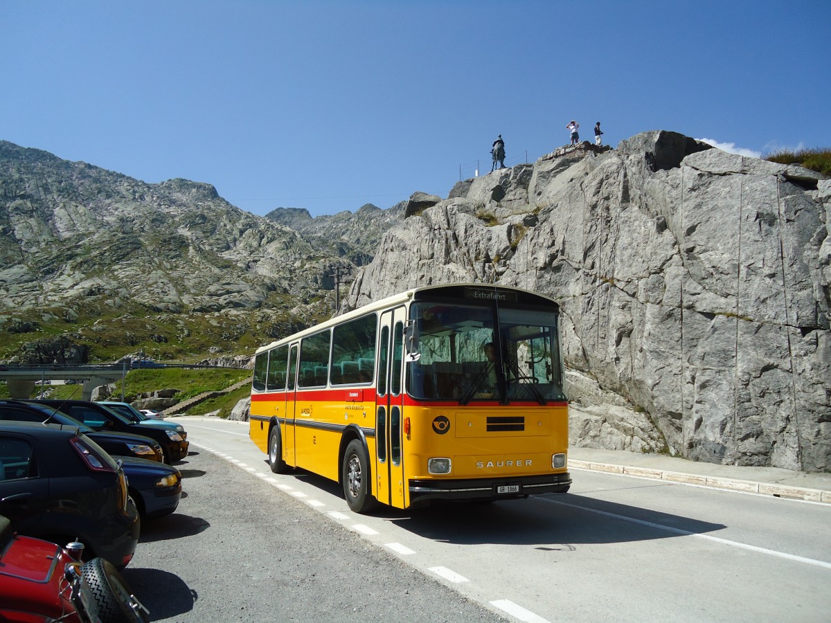 (135'717) - Mark, Andeer - GR 1866 - Saurer/R&J (ex PostAuto Graubnden; ex P 24'350) am 21. August 2011 in Gotthard, Passhhe