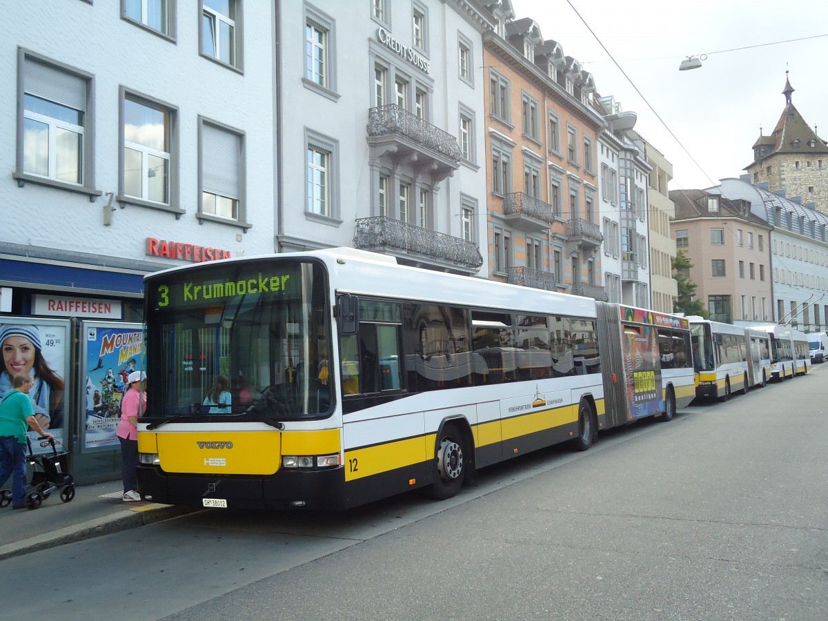 (135'932) - VBSH Schaffhausen - Nr. 12/SH 38'012 - Volvo/Hess am 14. September 2011 beim Bahnhof Schaffhausen