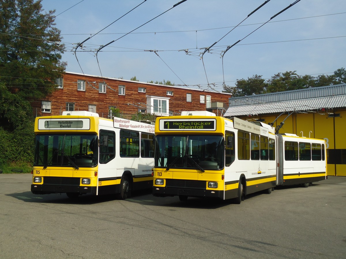 (136'074) - VBSH Schaffhausen - Nr. 113 - NAW/Hess Gelenktrolleybus am 25. September 2011 in Schaffhausen, Busdepot