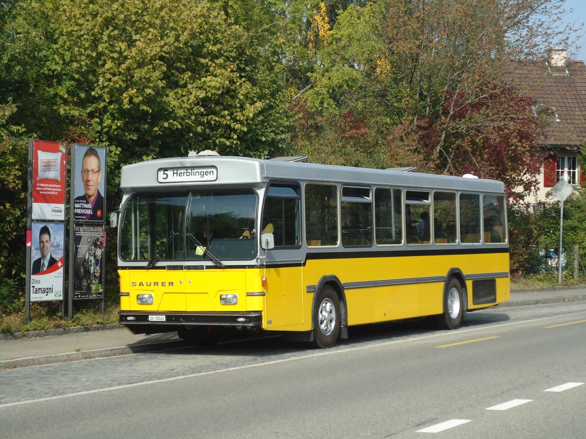 (136'088) - Wanner, Schleitheim - SH 58'045 - Saurer/Hess (ex Ruklic, Schaffhausen; ex VBSH Schaffhausen Nr. 40; ex VBSH Schaffhausen Nr. 19) am 25. September 2011 in Schaffhausen, Herblingen Post