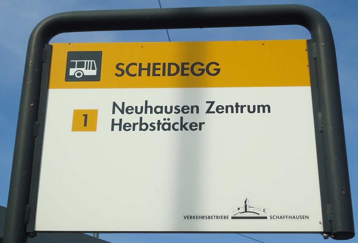 (136'154) - VERKEHRSBETRIEBE SCHAFFHAUSEN-Haltestellenschild - Neuhausen, Scheidegg - am 25. September 2011