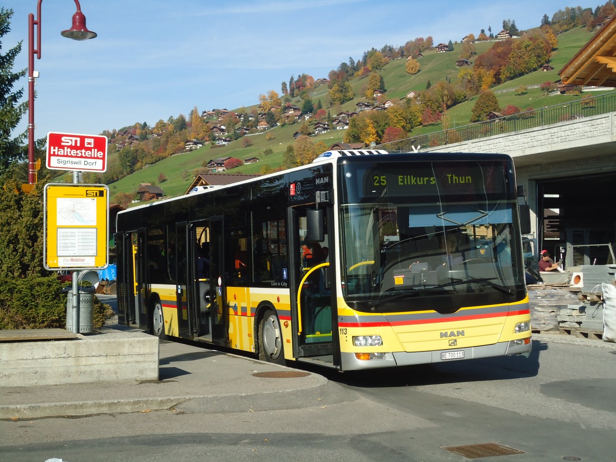 (136'677) - STI Thun - Nr. 113/BE 700'113 - MAN am 31. Oktober 2011 in Sigriswil, Dorf