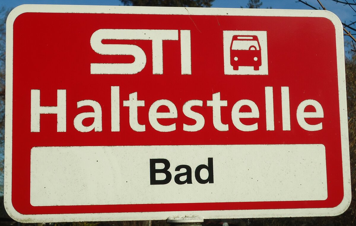 (136'811) - STI-Haltestellenschild - Blumenstein, Bad - am 22. November 2011