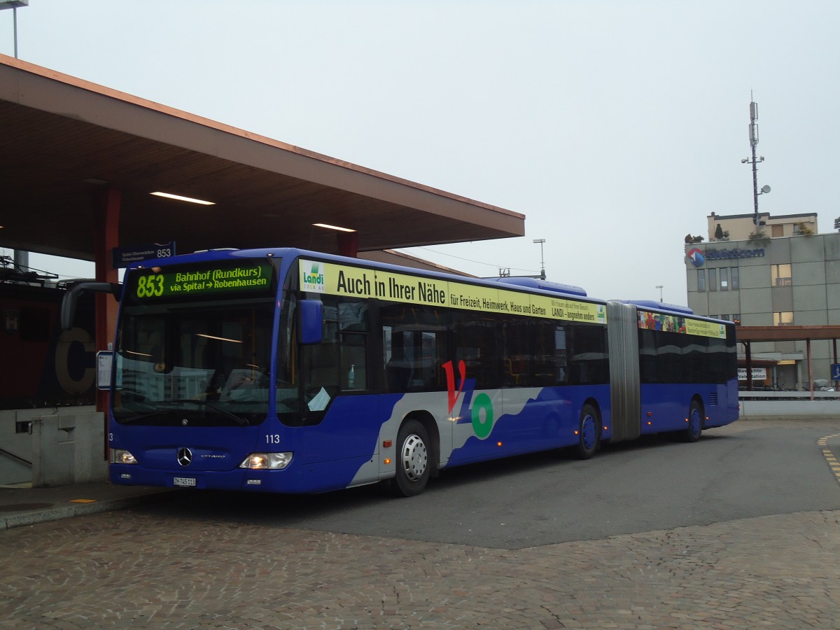 (136'917) - VZO Grningen - Nr. 113/ZH 745'113 - Mercedes am 24. November 2011 beim Bahnhof Wetzikon