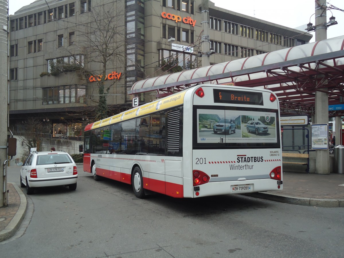 (136'955) - SW Winterthur - Nr. 201/ZH 719'201 - Solaris am 24. November 2011 beim Hauptbahnhof Winterthur