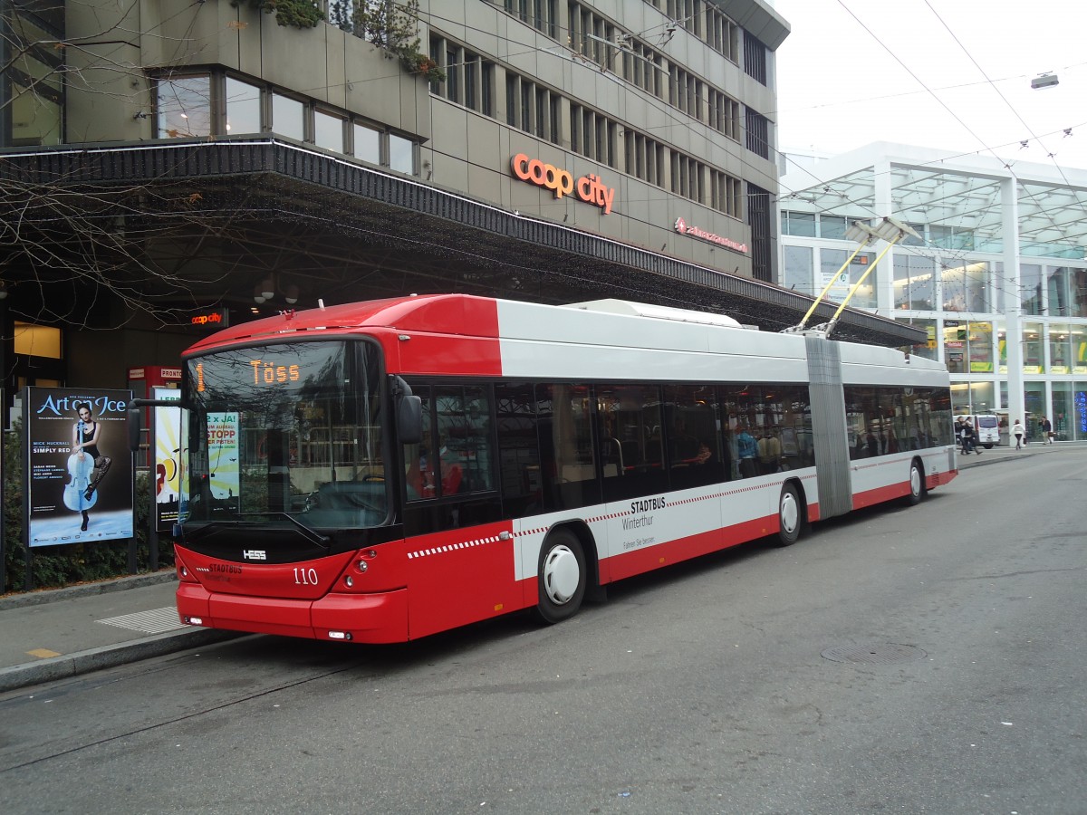 (136'957) - SW Winterthur - Nr. 110 - Hess/Hess Gelenktrolleybus am 24. November 2011 beim Hauptbahnhof Winterthur