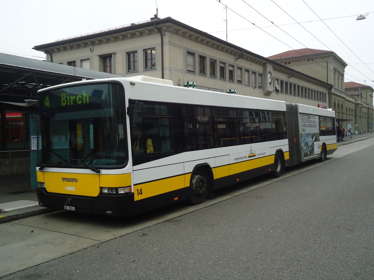 (136'986) - VBSH Schaffhausen - Nr. 14/SH 38'014 - Volvo/Hess am 24. November 2011 beim Bahnhof Schaffhausen