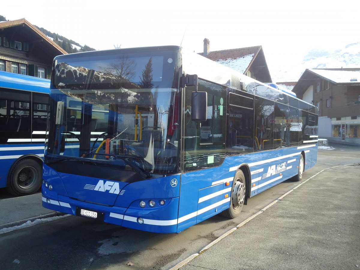 (137'182) - AFA Adelboden - Nr. 54/BE 611'056 - Neoplan (ex VBZ Zrich Nr. 243) am 11. Dezember 2011 beim Bahnhof Lenk