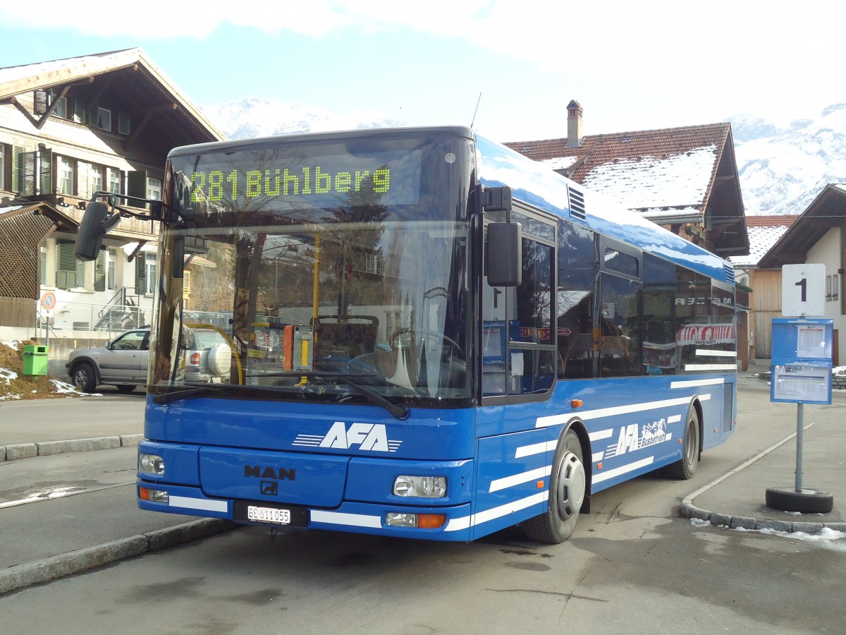 (137'189) - AFA Adelboden - Nr. 55/BE 611'055 - MAN/Gppel am 11. Dezember 2011 beim Bahnhof Lenk