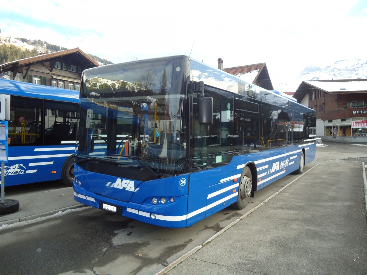 (137'191) - AFA Adelboden - Nr. 54/BE 611'056 - Neoplan (ex VBZ Zrich Nr. 243) am 11. Dezember 2011 beim Bahnhof Lenk