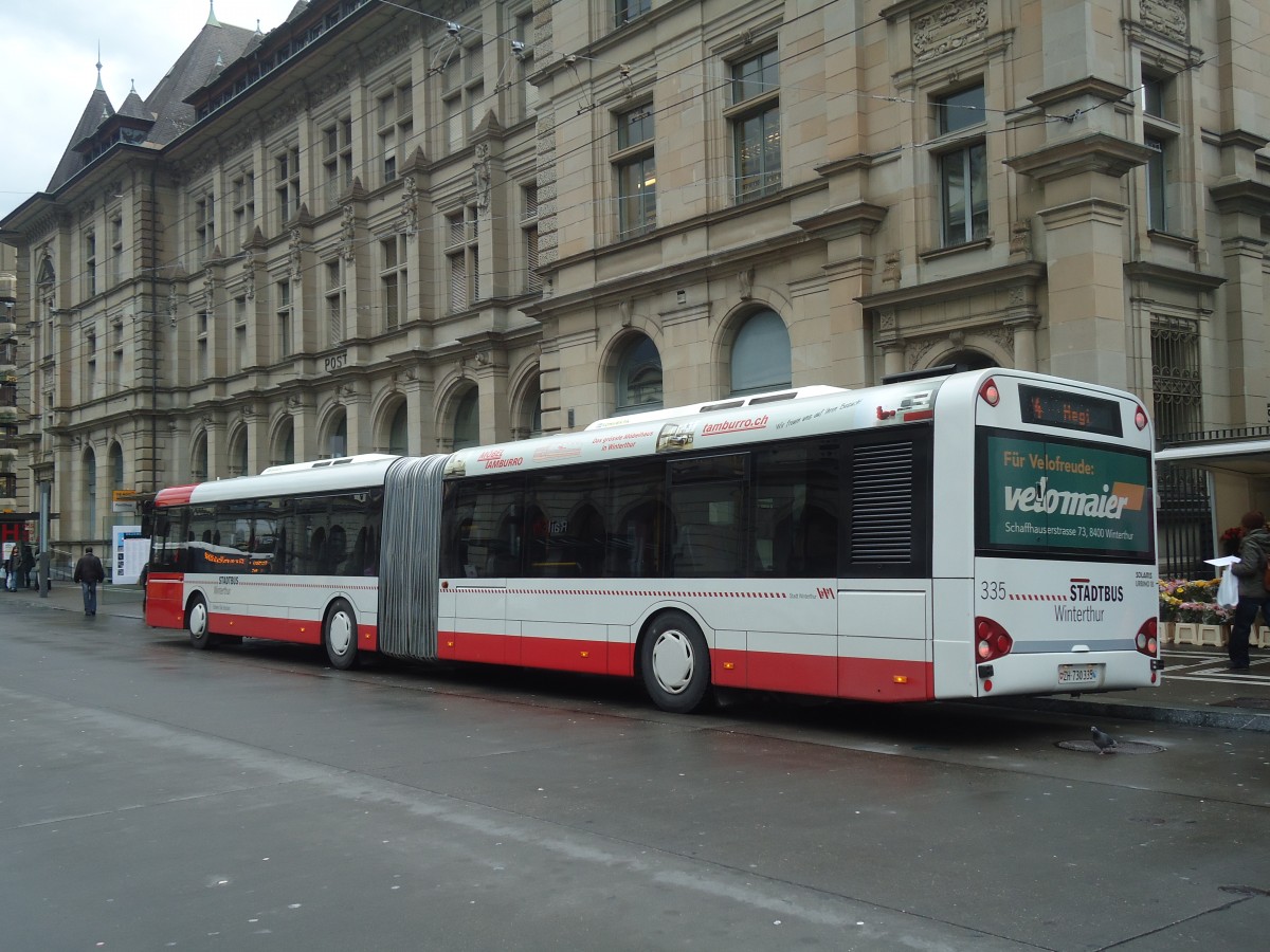 (137'207) - SW Winterthur - Nr. 335/ZH 730'335 - Solaris am 14. Dezember 2011 beim Hauptbahnhof Winterthur