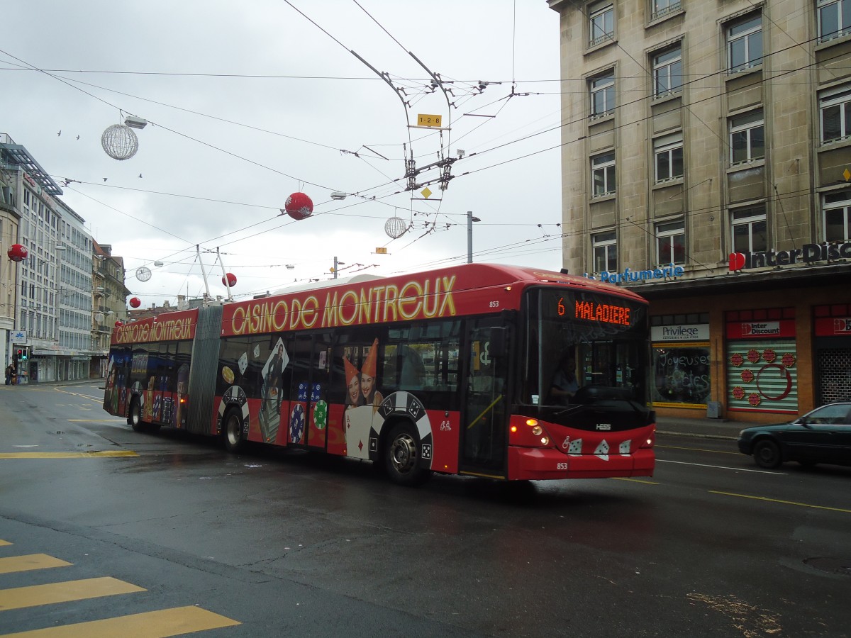 (137'251) - TL Lausanne - Nr. 853 - Hess/Hess Gelenktrolleybus am 18. Dezember 2011 in Lausanne, Bel-Air