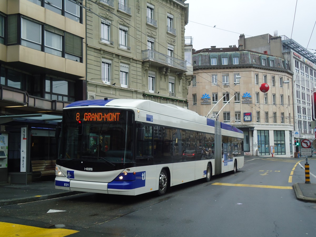 (137'266) - TL Lausanne - Nr. 831 - Hess/Hess Gelenktrolleybus am 18. Dezember 2011 in Lausanne, Bel-Air