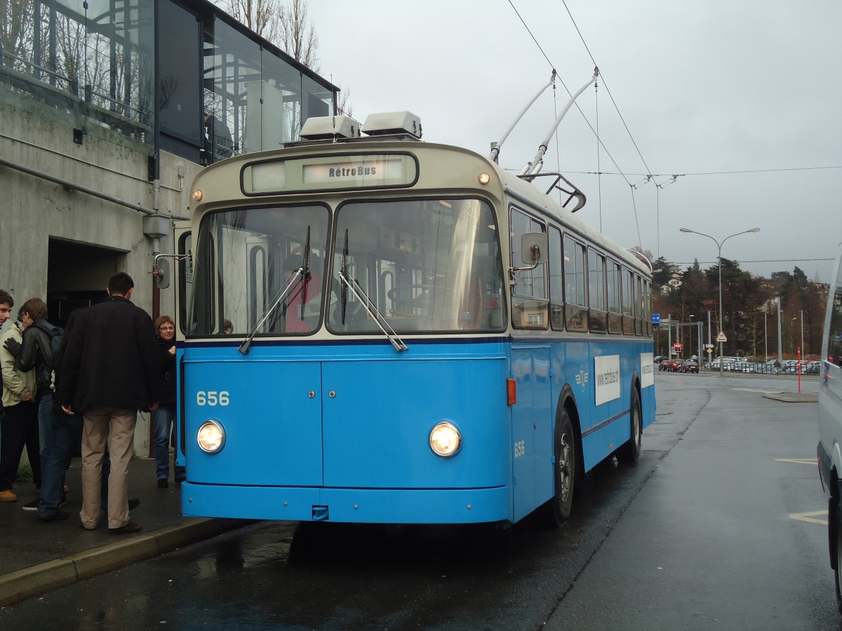 (137'284) - TL Lausanne (Rtrobus) - Nr. 656 - FBW/Eggli Trolleybus am 18. Dezember 2011 in Lausanne, Bourdonnette