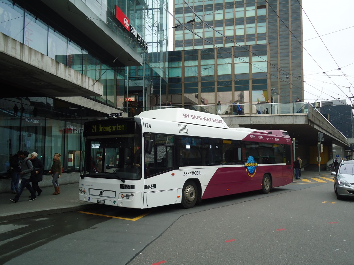 (137'567) - Bernmobil, Bern - Nr. 124/BE 624'124 - Volvo am 9. Januar 2012 beim Bahnhof Bern