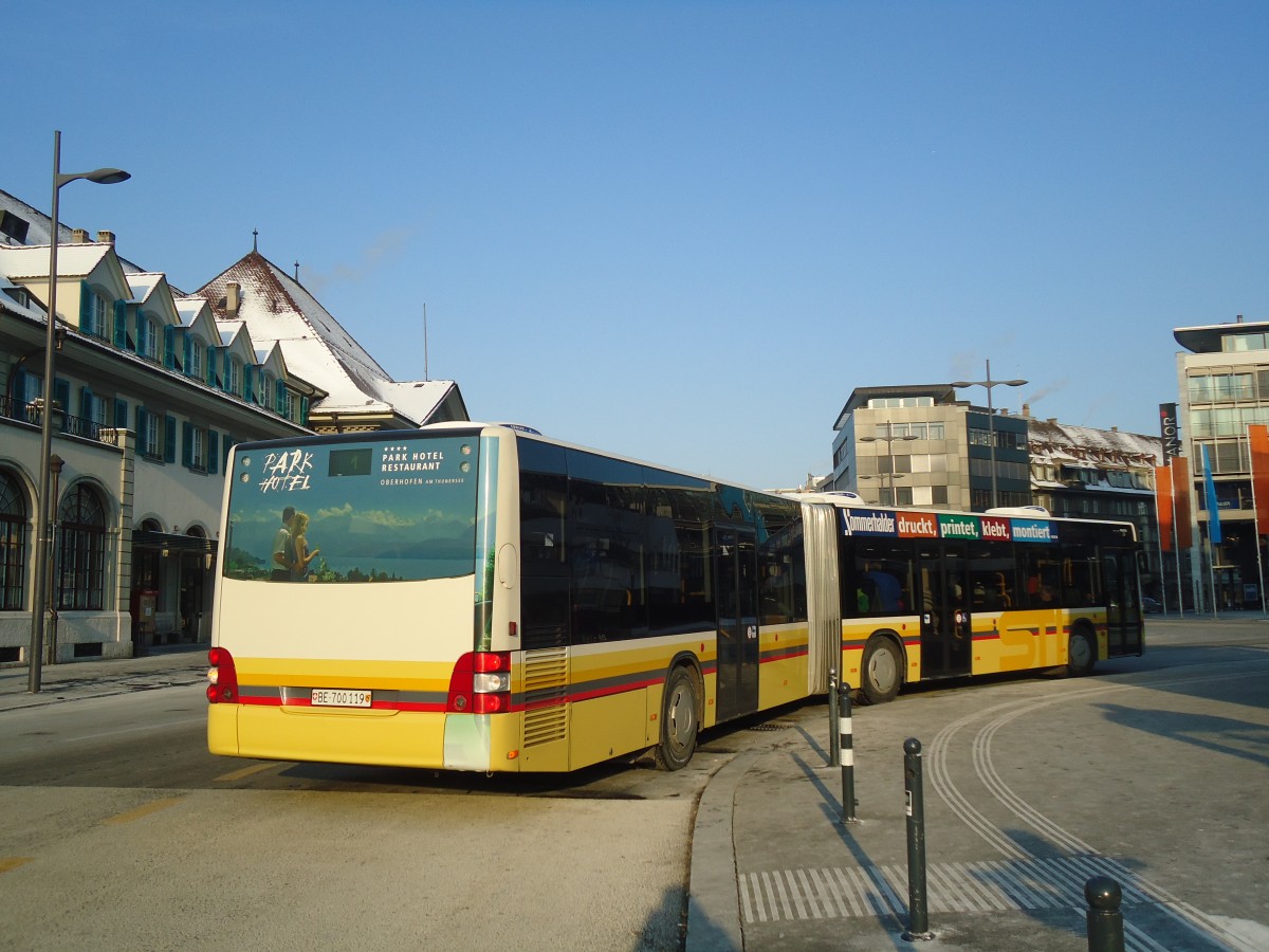 (137'645) - STI Thun - Nr. 119/BE 700'119 - MAN am 4. Februar 2012 beim Bahnhof Thun