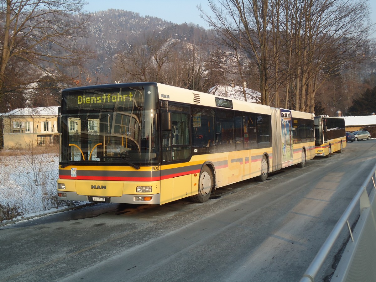 (137'660) - STI Thun - Nr. 105/BE 577'105 - MAN am 12. Februar 2012 bei der Schifflndte Thun