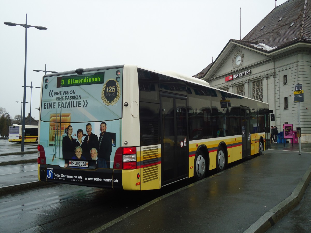 (137'798) - STI Thun - Nr. 138/BE 801'138 - MAN am 19. Februar 2012 beim Bahnhof Thun