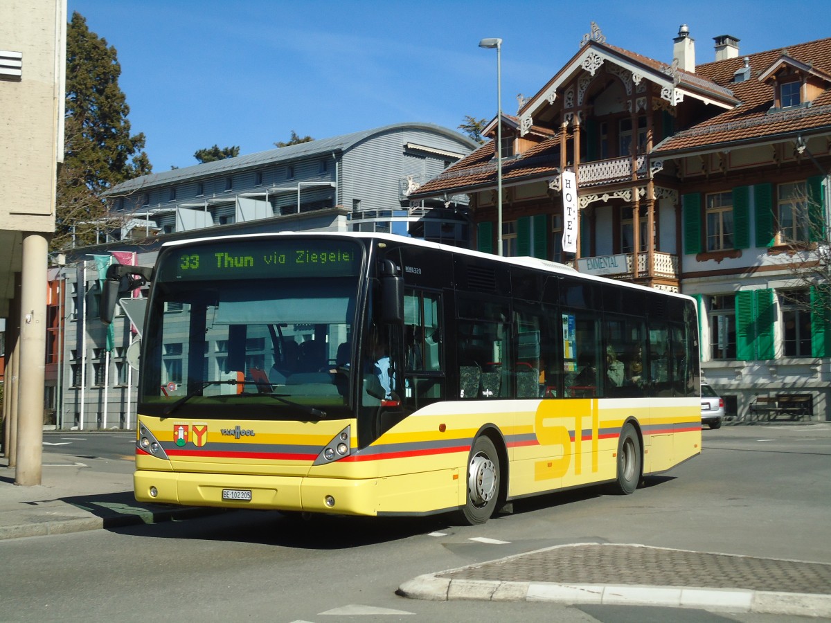 (137'836) - STI Thun - Nr. 5/BE 102'205 - Van Hool (ex Moser, Teuffenthal; ex Burri, Teuffenthal) am 29. Februar 2012 in Thun, Berntor