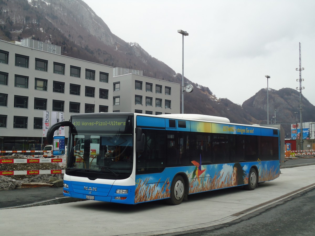 (137'939) - BSW Sargans - Nr. 340/SG 297'513 - MAN am 5. Mrz 2012 beim Bahnhof Sargans