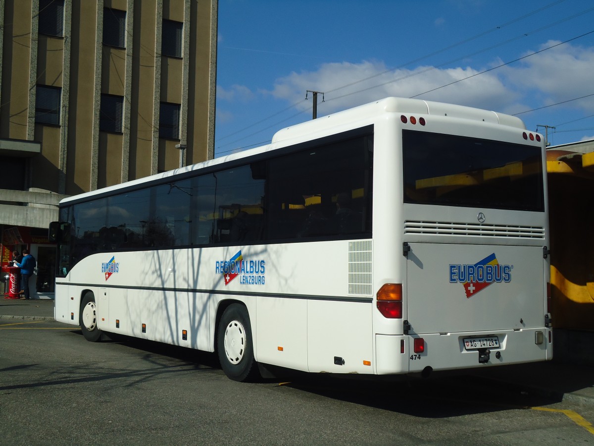 (138'079) - Knecht, Windisch - Nr. 474/AG 14'728 - Mercedes (ex Nr. 74) am 6. Mrz 2012 beim Bahnhof Lenzburg