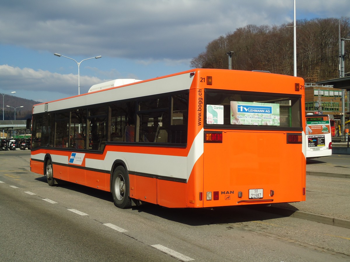 (138'129) - BOGG Wangen b.O. - Nr. 21/SO 21'987 - MAN (ex AGO Olten Nr. 21) am 6. Mrz 2012 beim Bahnhof Olten