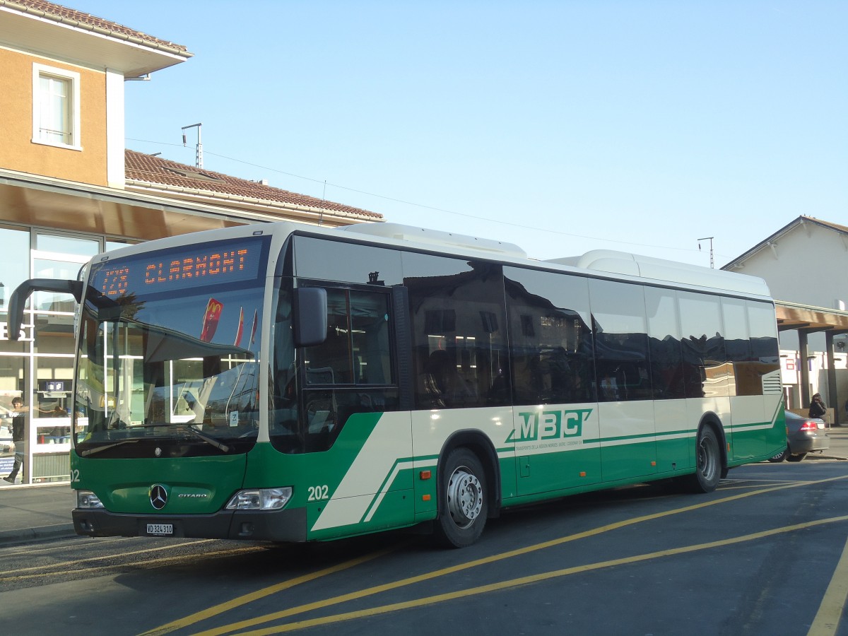 (138'156) - MBC Morges - Nr. 202/VD 324'310 - Mercedes am 9. Mrz 2012 beim Bahnhof Morges