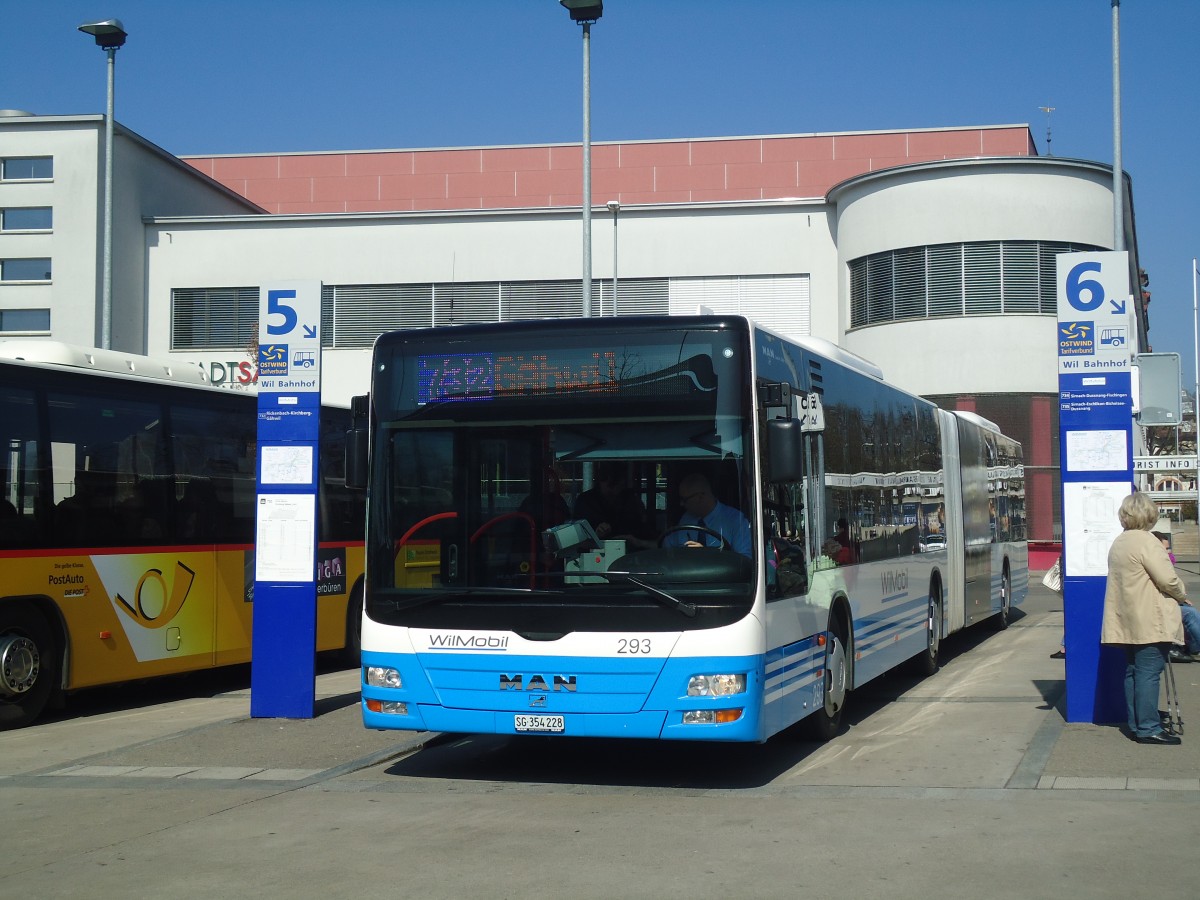 (138'327) - WilMobil, Wil - Nr. 293/SG 354'228 - MAN (ex RTB Altsttten Nr. 3; ex SBC Chur Nr. 97) am 14. Mrz 2012 beim Bahnhof Wil