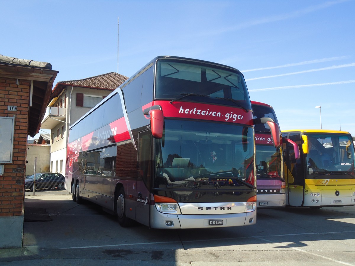 (138'341) - Giger, La Chaux-de-Fonds - NE 88'424 - Setra am 15. Mrz 2012 in Thun, Expo