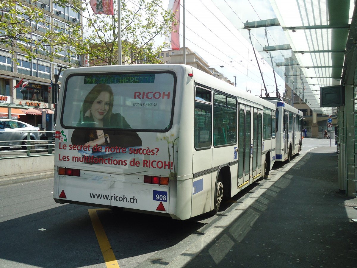 (138'736) - TL Lausanne - Nr. 908 - Lanz+Marti/Hess Personenanhnger am 13. Mai 2012 beim Bahnhof Lausanne