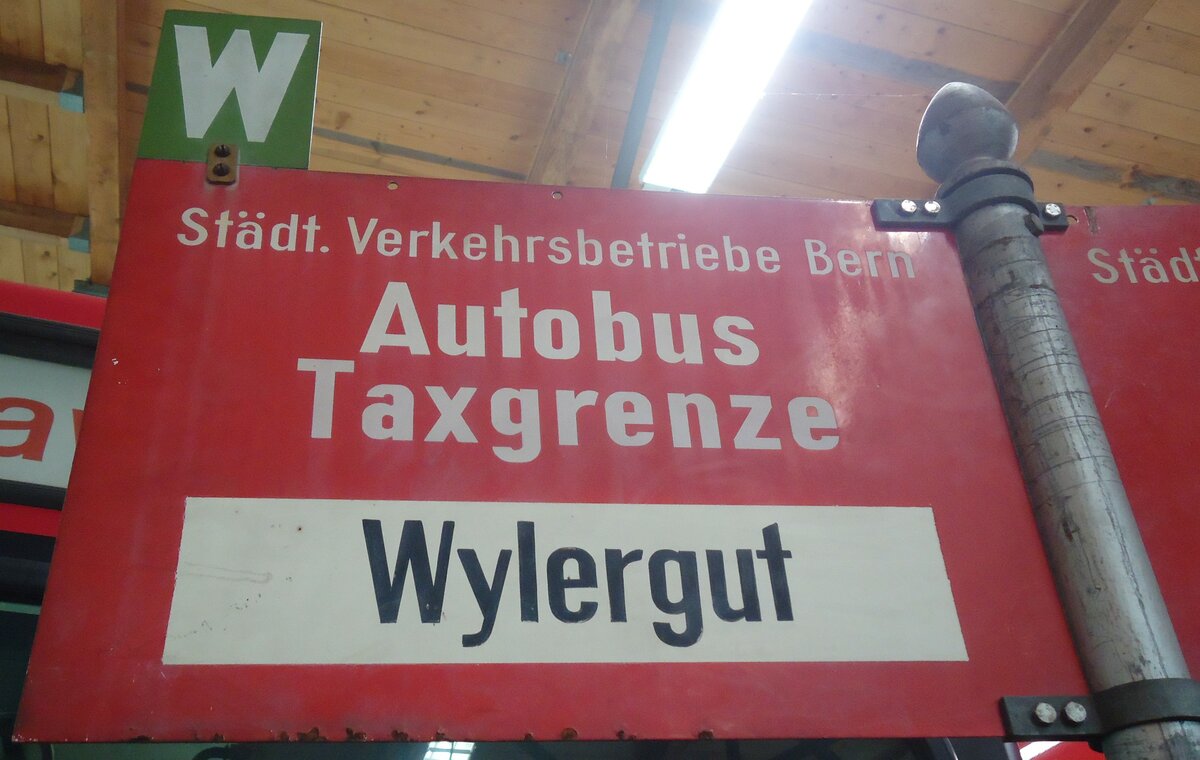 (140'096) - Stdt. Verkehrsbetriebe Bern-Haltestellenschild - Bern, Wylergut - am 24. Juni 2012 in Bern, Weissenbhl