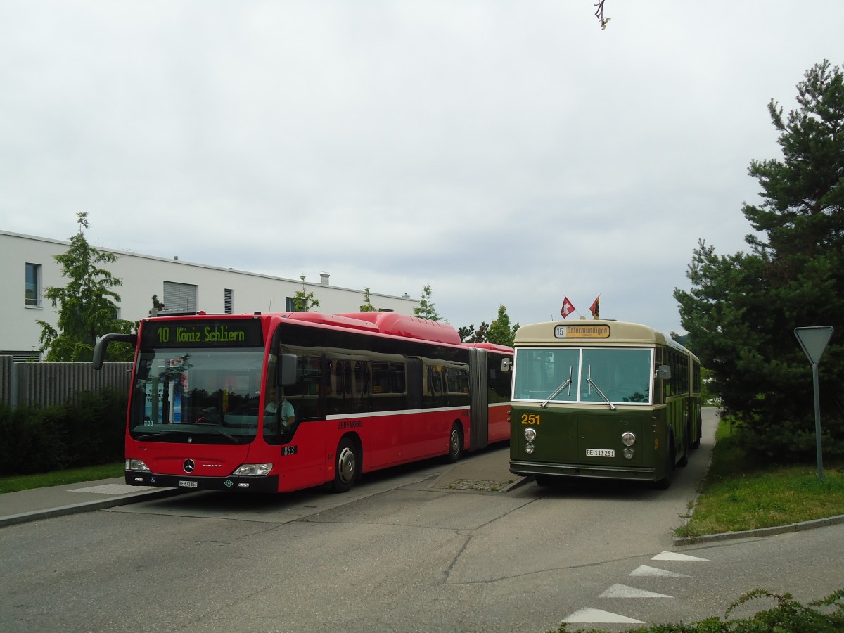 (140'148) - Bernmobil, Bern - Nr. 853/BE 671'853 + SVB Bern (TVB) - Nr. 251/BE 113'251 - FBW/SWS-R&J am 24. Juni 2012 in Ostermundigen, Rti