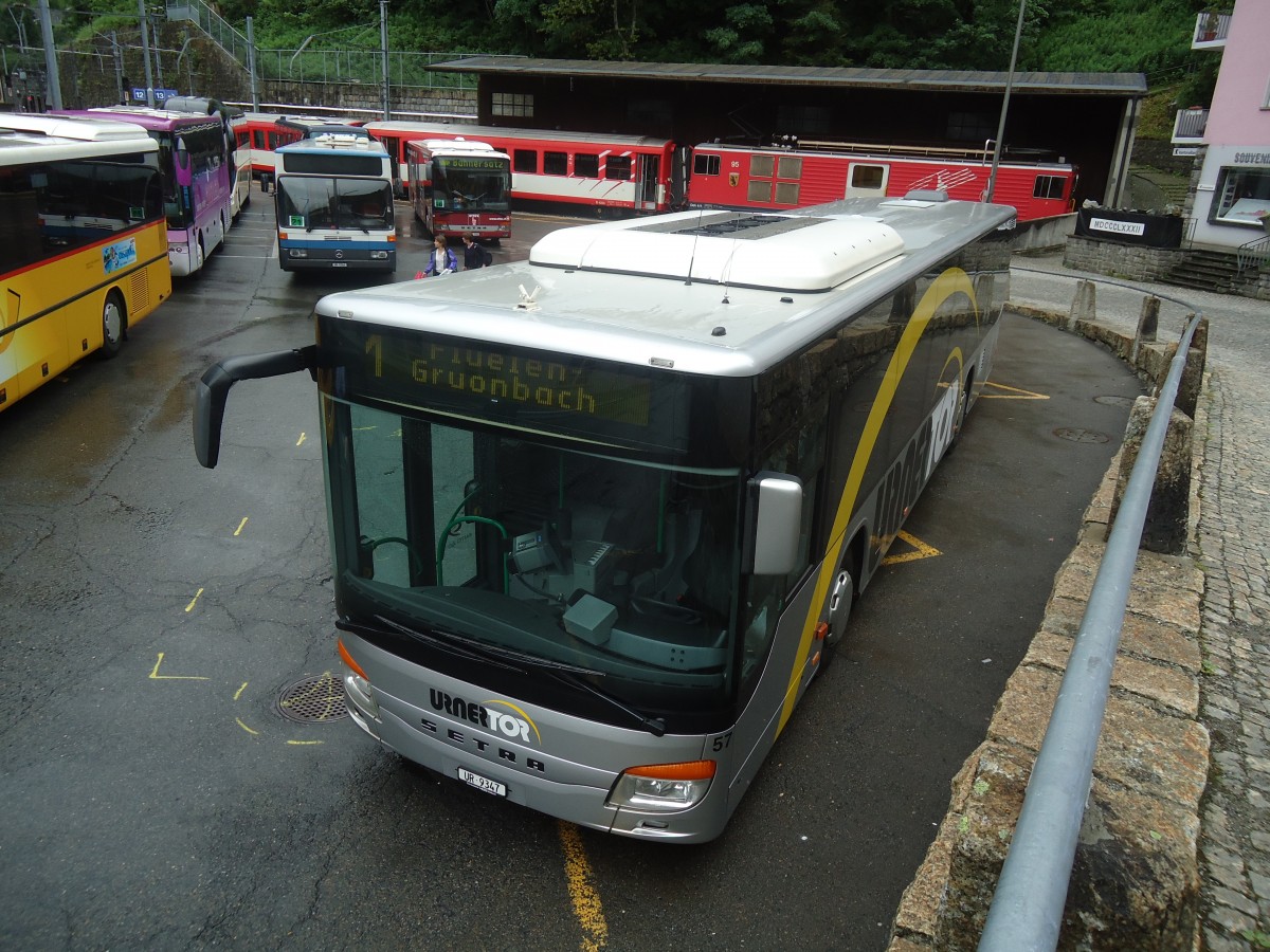 (140'407) - AAGU Altdorf - Nr. 57/UR 9347 - Setra am 1. Juli 2012 beim Bahnhof Gschenen