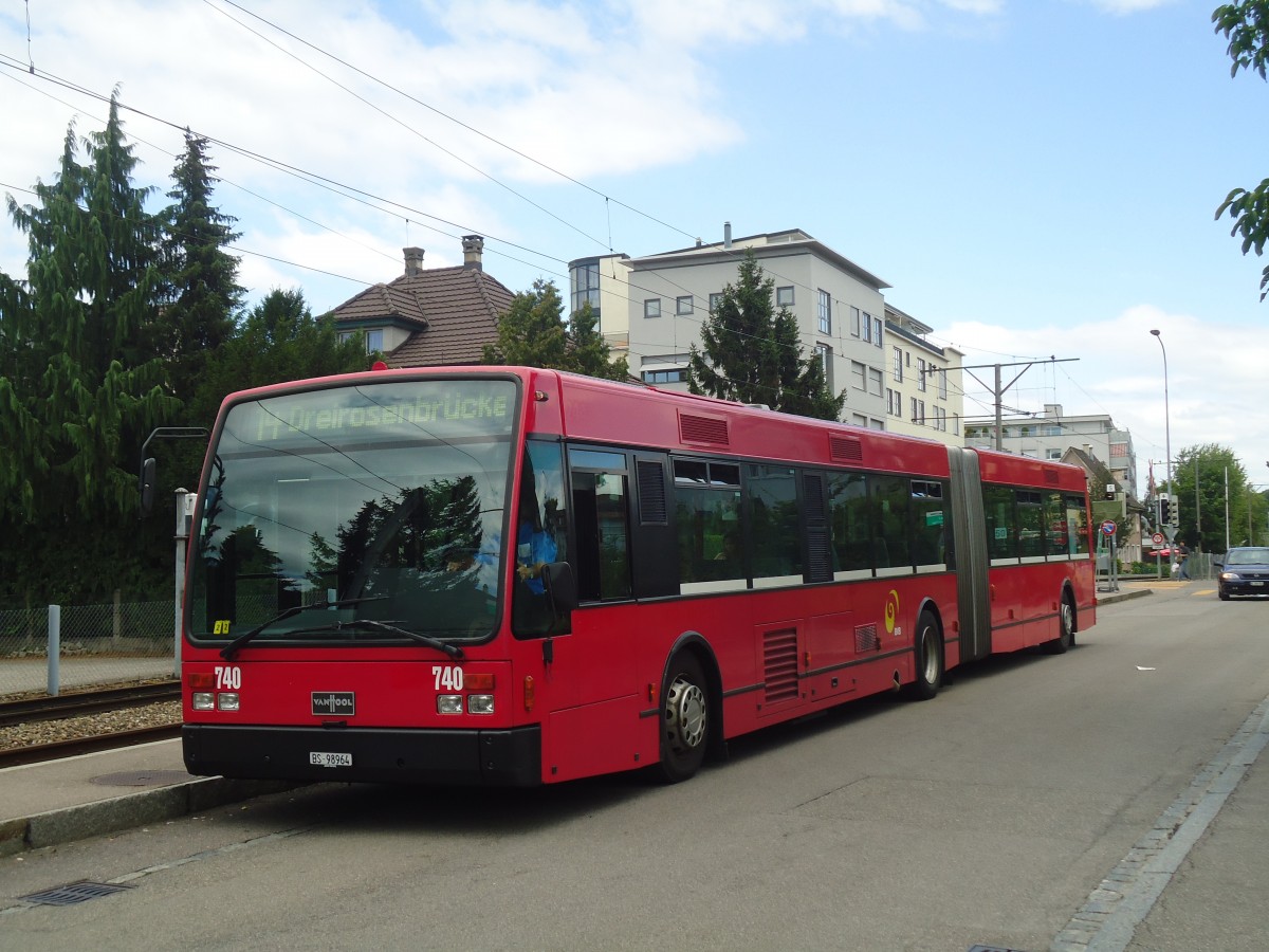 (140'461) - BVB Basel - Nr. 740/BS 98'964 - Van Hool (ex Bernmobil, Bern Nr. 244) am 11. Juli 2012 in Pratteln, Bahnhofstrasse