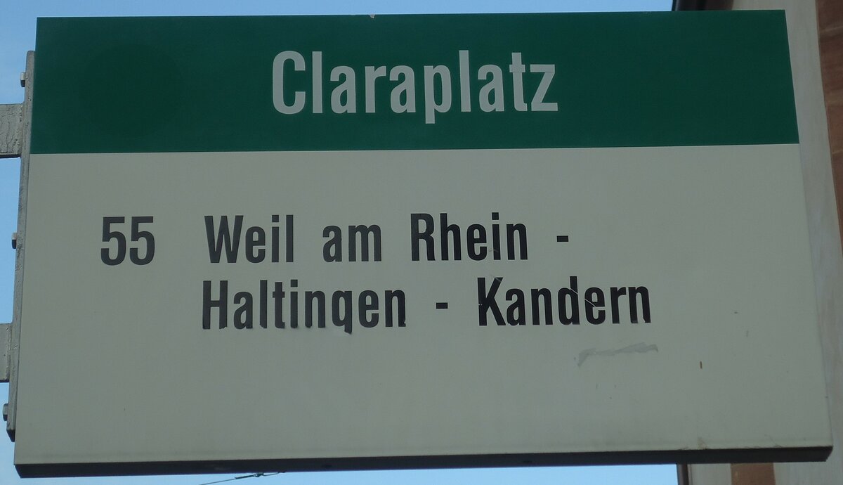 (140'523) - BVB-Haltestellenschild - Basel, Claraplatz - am 16. Juli 2012