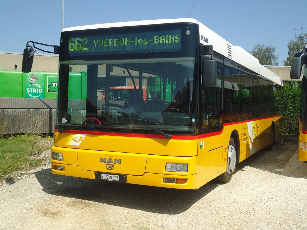 (141'335) - CarPostal Ouest - VD 510'247 - MAN (ex P 25'585) am 19. August 2012 in Yverdon, Garage