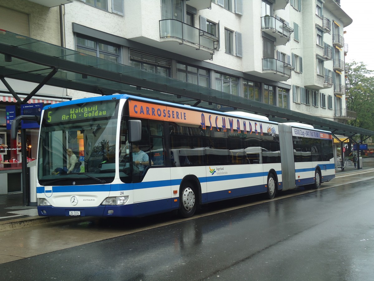 (141'440) - ZVB Zug - Nr. 24/ZG 3374 - Mercedes am 1. September 2012 beim Bahnhof Zug