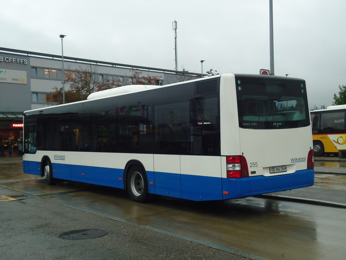 (141'482) - WilMobil, Wil - Nr. 255/SG 364'164 - MAN am 12. September 2012 beim Bahnhof Wil