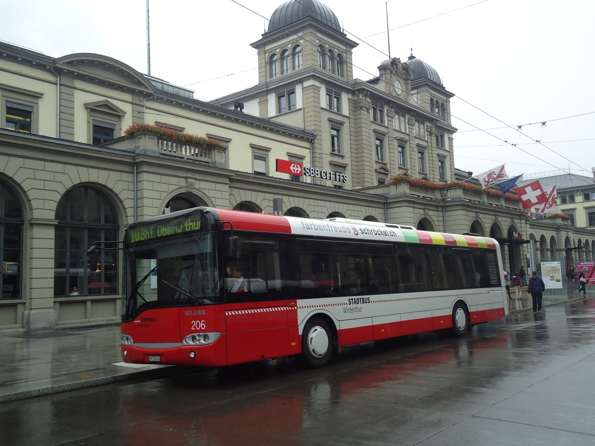 (141'506) - SW Winterthur - Nr. 206/ZH 730'206 - Solaris am 12. September 2012 beim Hauptbahnhof Winterthur